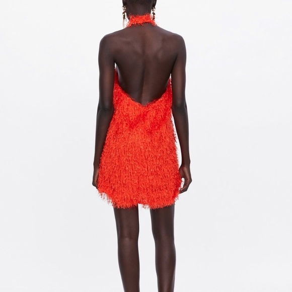 Zara orange fringe halter neck dress XL - Picture 6 of 15